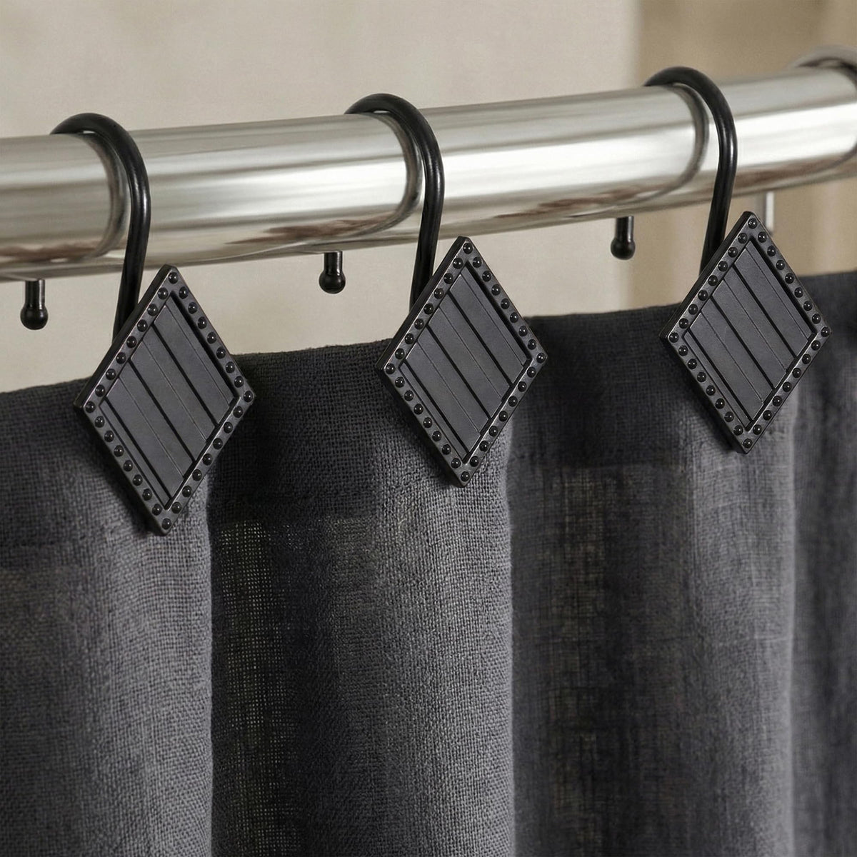 Vintage Bronze Shower Curtain Hooks: 12PCS Geometric Bathroom Curtain Ring