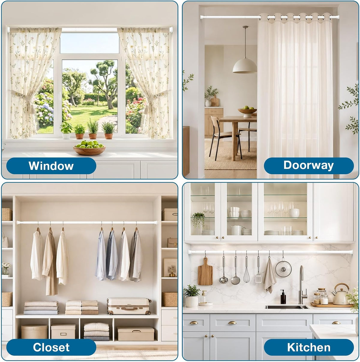 Spring Tension Curtain Rod  for Window,White 31-76" 2 Pack Shower Rod