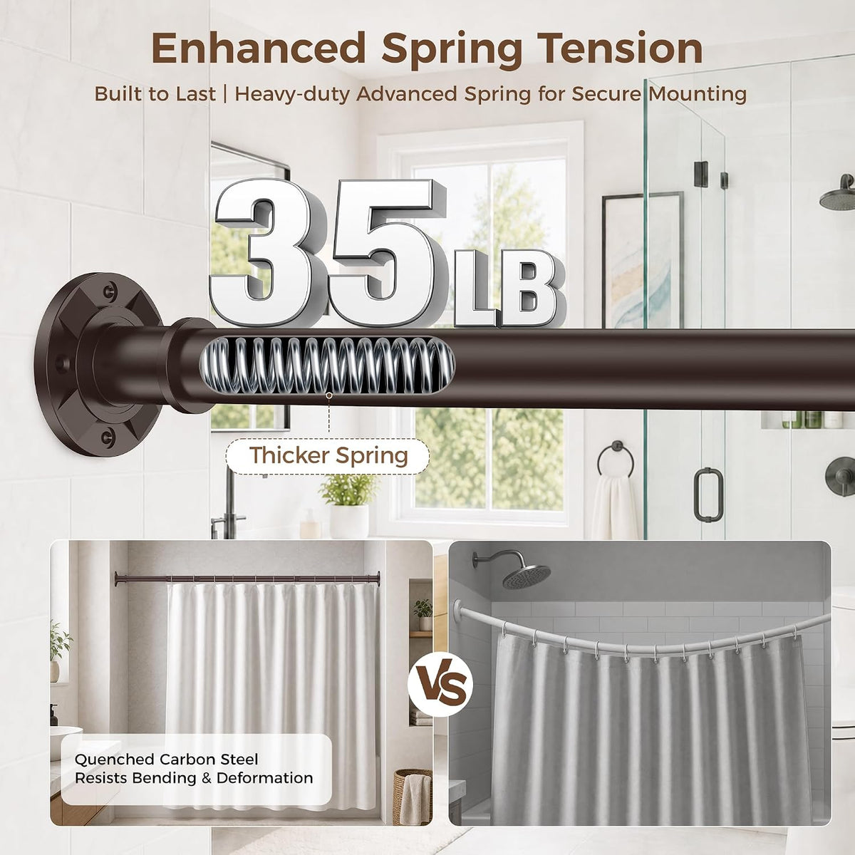 Brown Tension Curtain Rod 30-120 Inch, Heavy Duty Shower Rod
