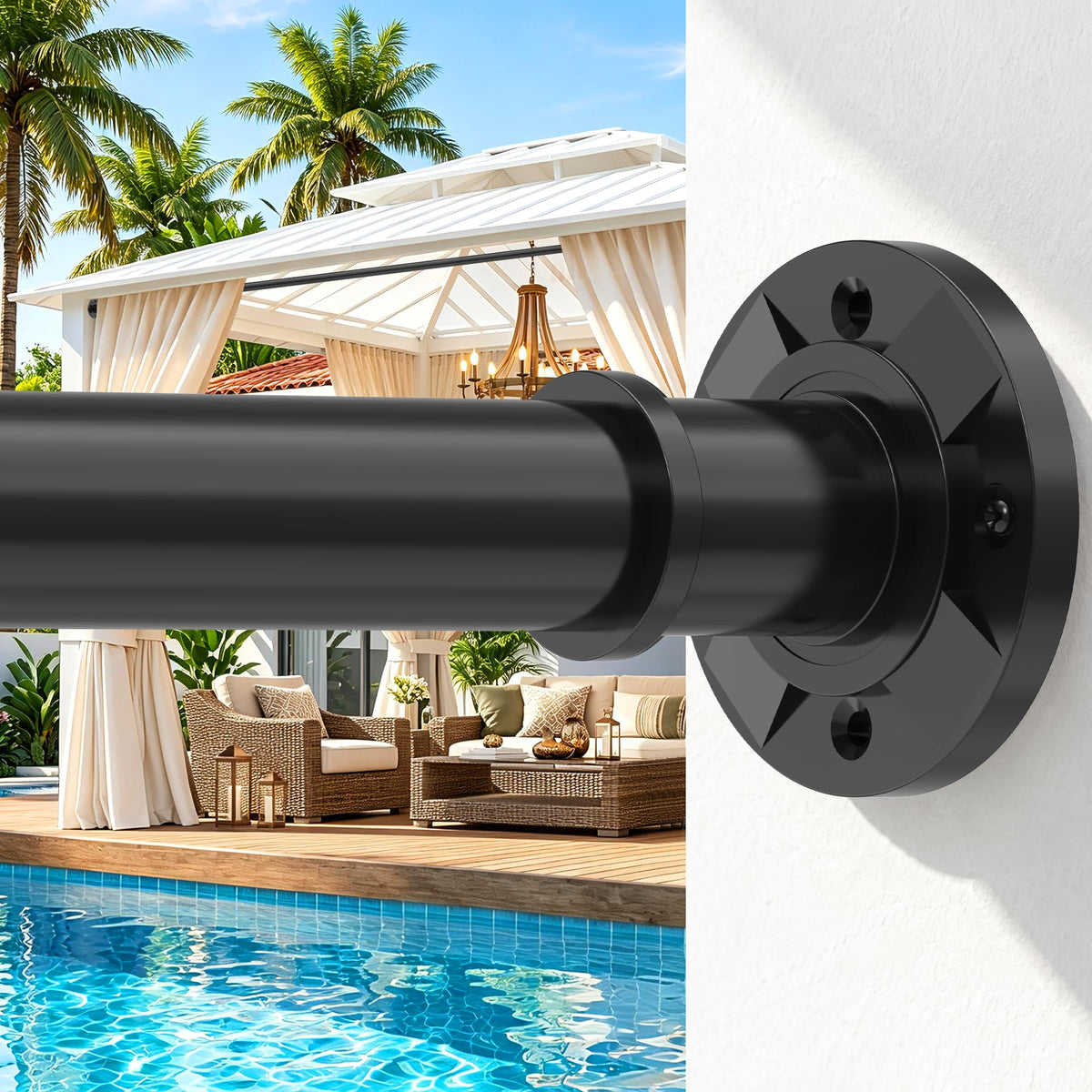 Tension Curtain Rod No Drilling 31-168 In (14ft) 1.1" Dia Adjustable Outdoor White Extra Long Curtain Rods Spring Shower Rods Heavy Duty for Window Bathroom Patio Rust Proof