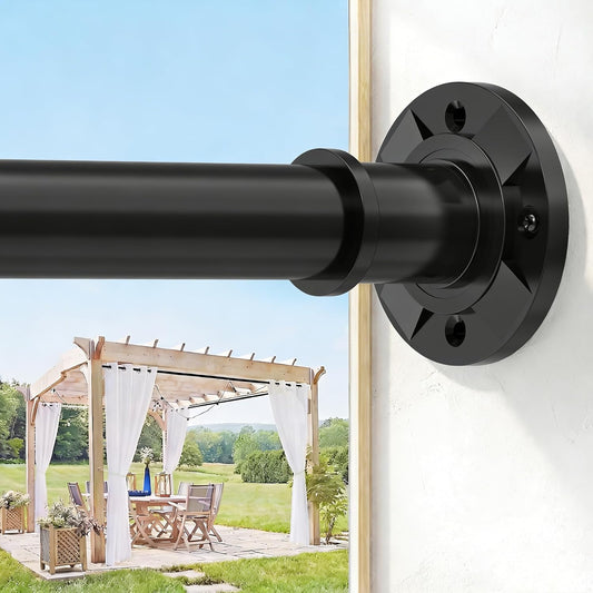 Black Long Tension Curtain Rods No Drilling 31-100 In Adjustable Heavy Duty Shower Curtain Rod for Bathroom Outdoor Window Anti-Slip Rustproof Stainless Steel